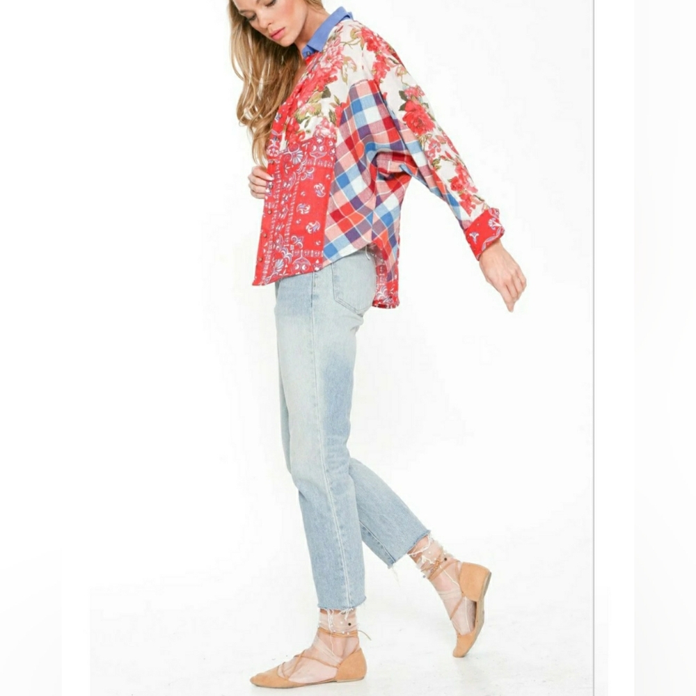 Aratta Silent Journey Indepence Day Dolman Sleeves Shirt Size M Boho Patchwork - Picture 2 of 16